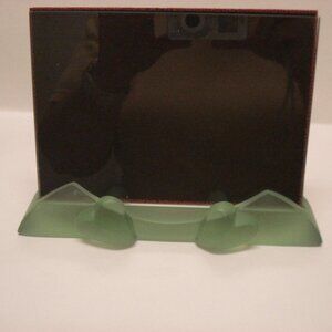 Cristalleries de Lorraine Green Glass Photo Holder Stand Hearts Frame Boxed